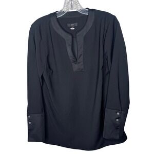 J Crew Black Satin Trim V Neck Long Sleeve Blouse Top Womens Size S Business